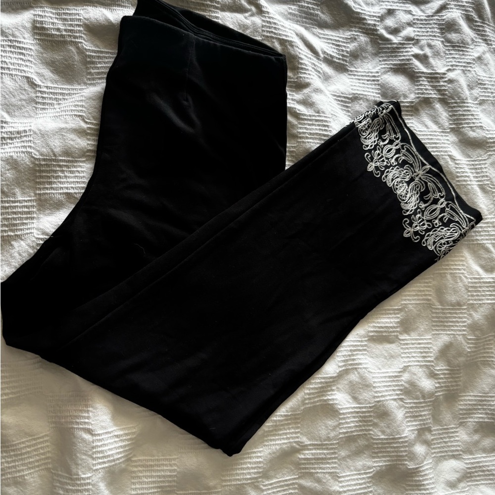 Black Pants with White Embroidery